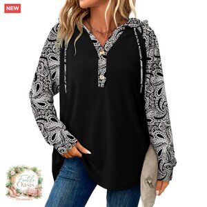 Oversized Button Hoodie Loose Fit Casual Long Sleeve Drawstring Sweatshirt Fall